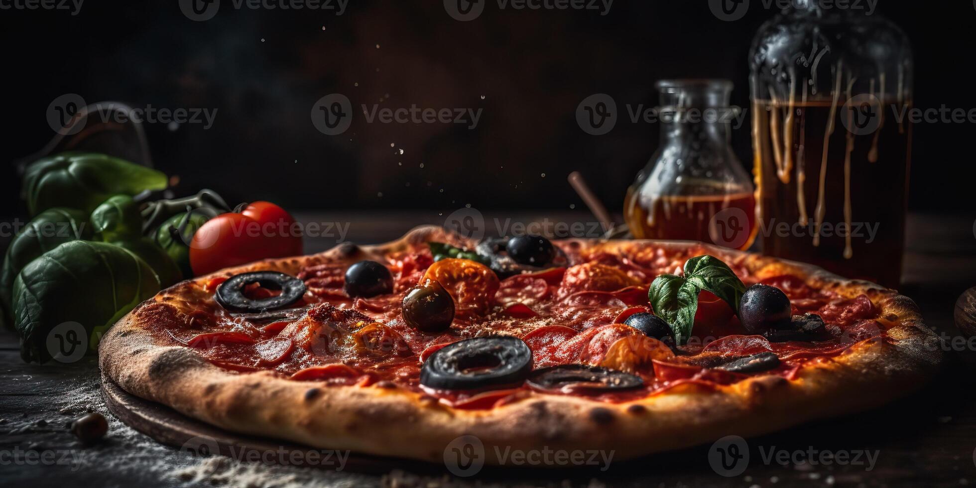 ai generativo. ai generado. foto realista ilustración de sabroso italiano Pizza familia cena. gráfico Arte