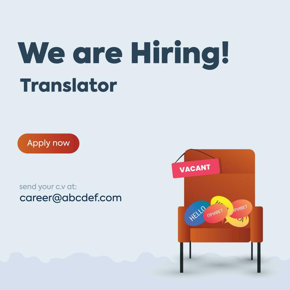 We are hiring. We are hiring language translator announcement. Hello in different languages. vector