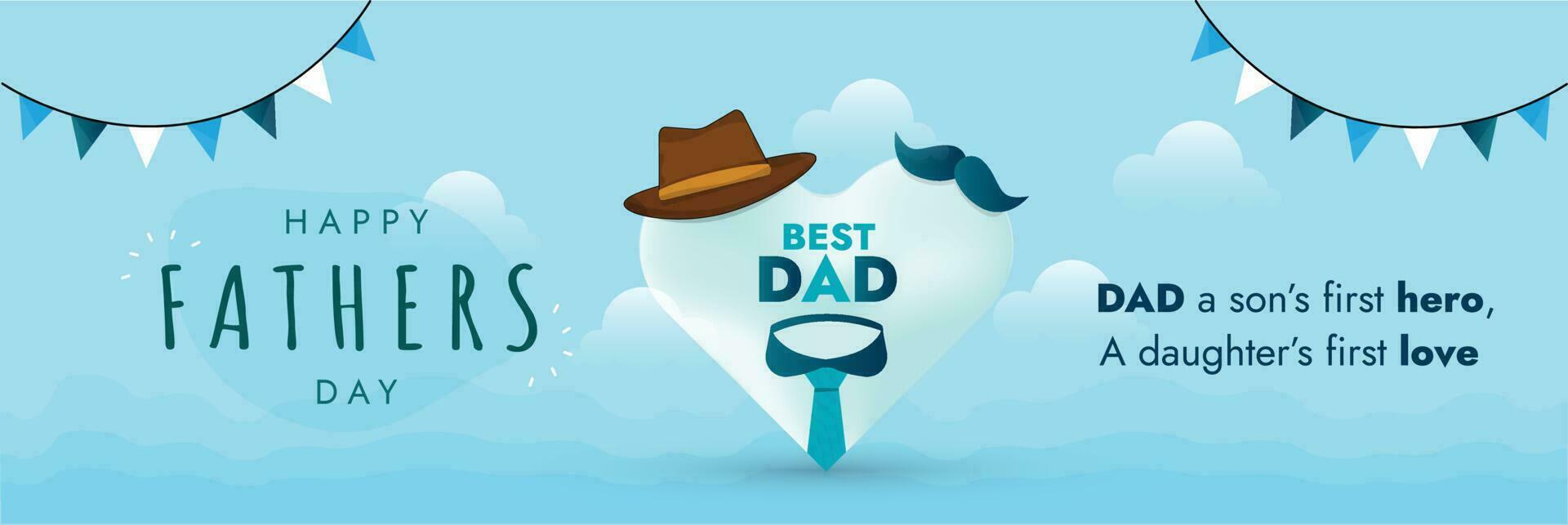 Happy fathers day. Happy fathers day celebration cover or web banner. 18th June dad wish banner. Father day greeting banner for awareness. Happy Dad Day. Fathers day banner or cover with tie, hat. vector