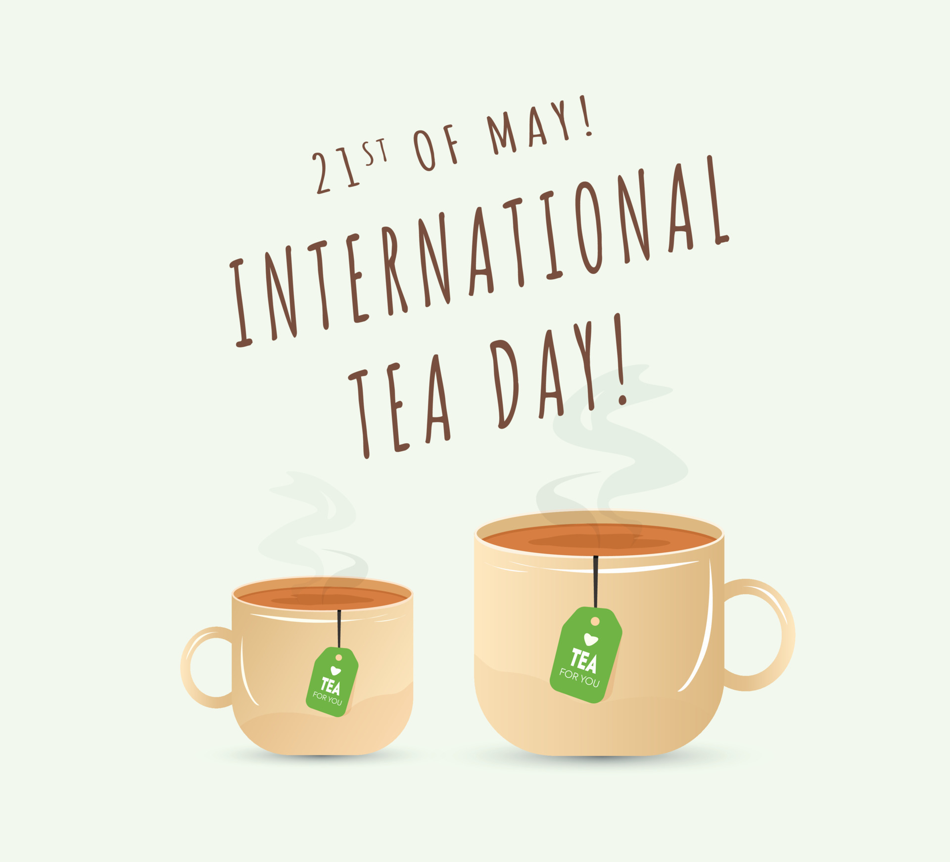 International Tea Day. 21st May Happy Tea Day celebration banner with two cups of tea and