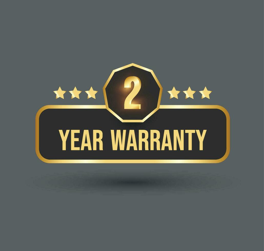 2 year warranty label. Two Years warranty label in golden color. Warranty card stamp or banner for service provider. vector