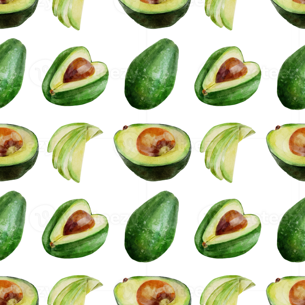 Watercolor botanical seamless pattern with avocado png