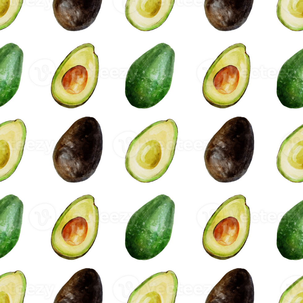 Watercolor botanical seamless pattern with avocado png