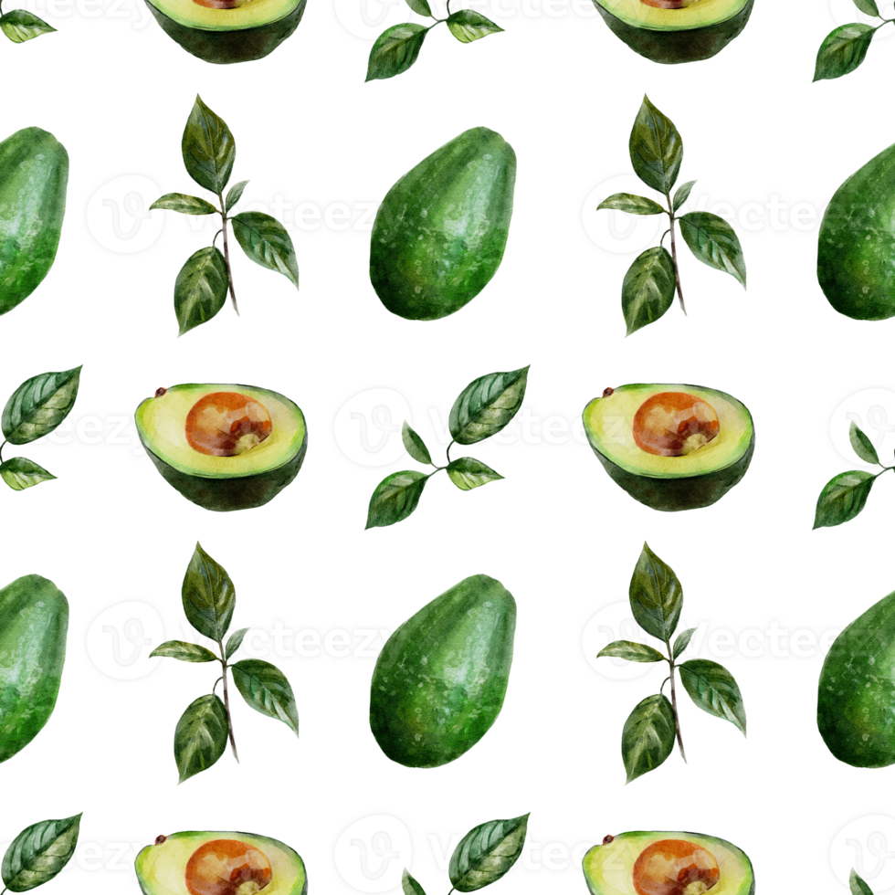 Watercolor botanical seamless pattern with avocado png