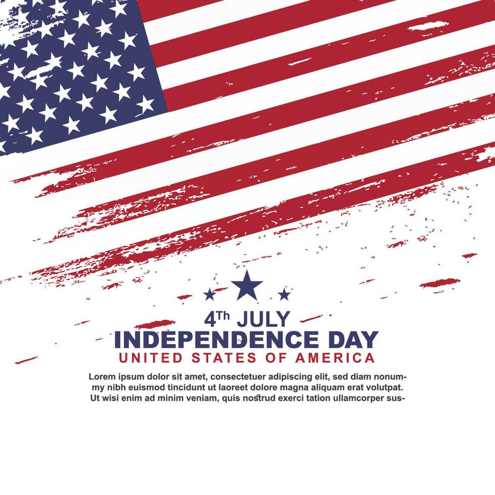 Happy American independence day on 4th of July greeting design illustration with flag rough brush stroke texture vector