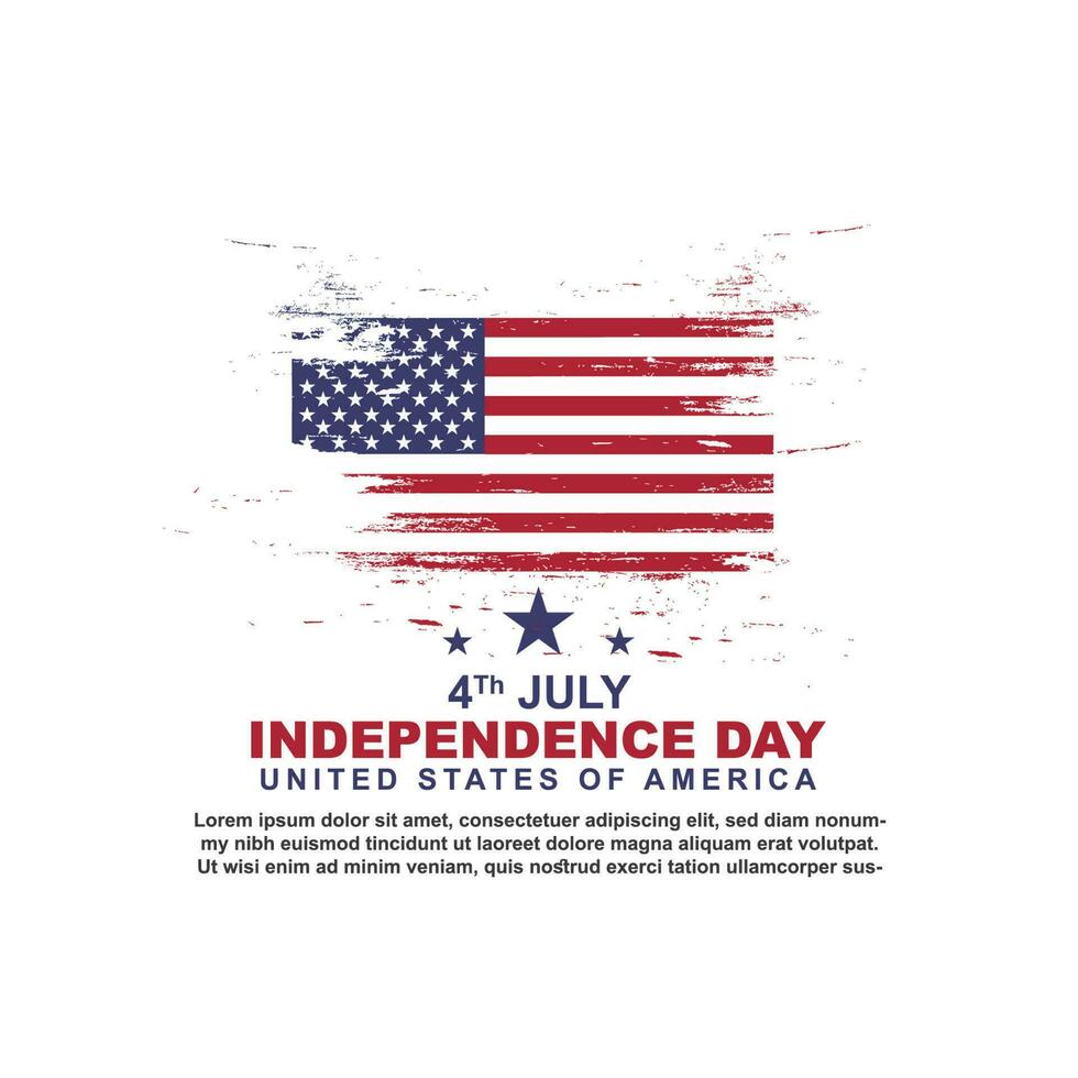 Happy American independence day on 4th of July greeting design illustration with flag rough brush stroke texture vector