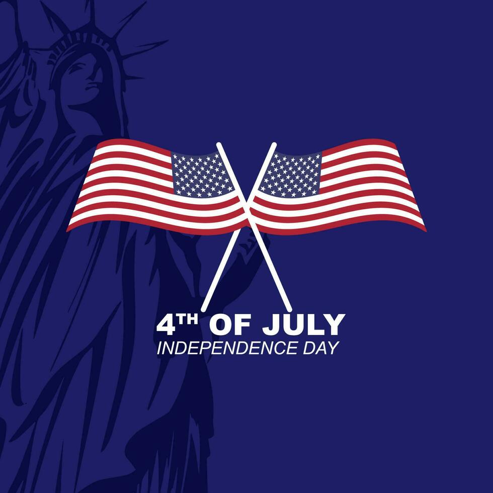 Happy american independence day on 4th of july, greeting design illustration with flag and statue of liberty vector