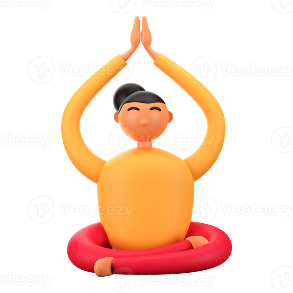 3d geven schattig tekenfilm jong meisje in yoga houding. png