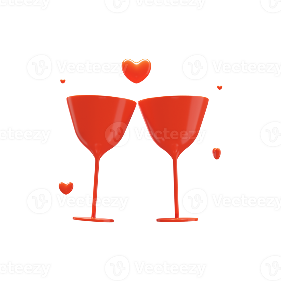 3D Render of Toast Cocktail Glass With Hearts. png