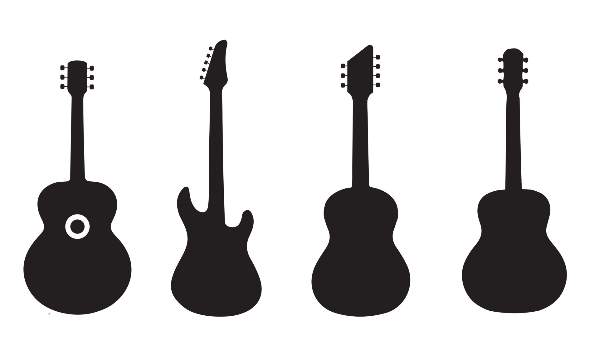 Electric Guitar Black On White Background Silhouette Vector