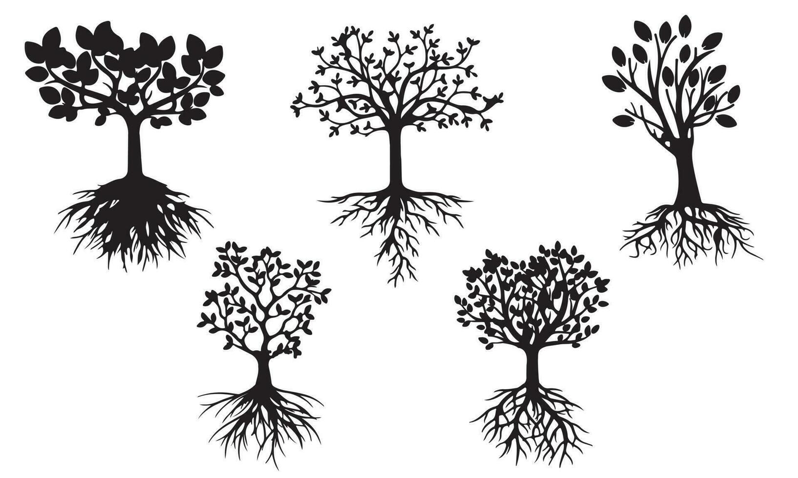 bosque siluetas de maravilloso largo raíces árbol colección conjunto vector Arte diseño