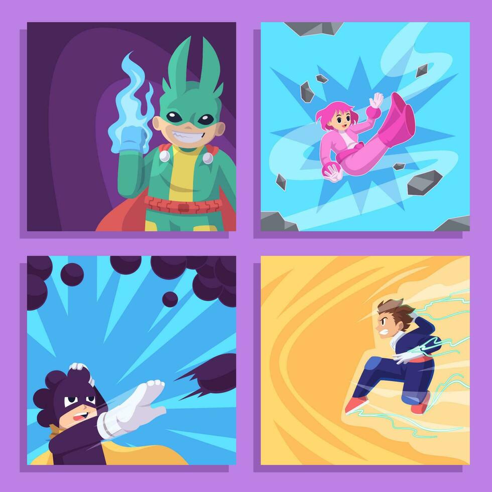 Heroes Characters with Super Power Social Media Template vector