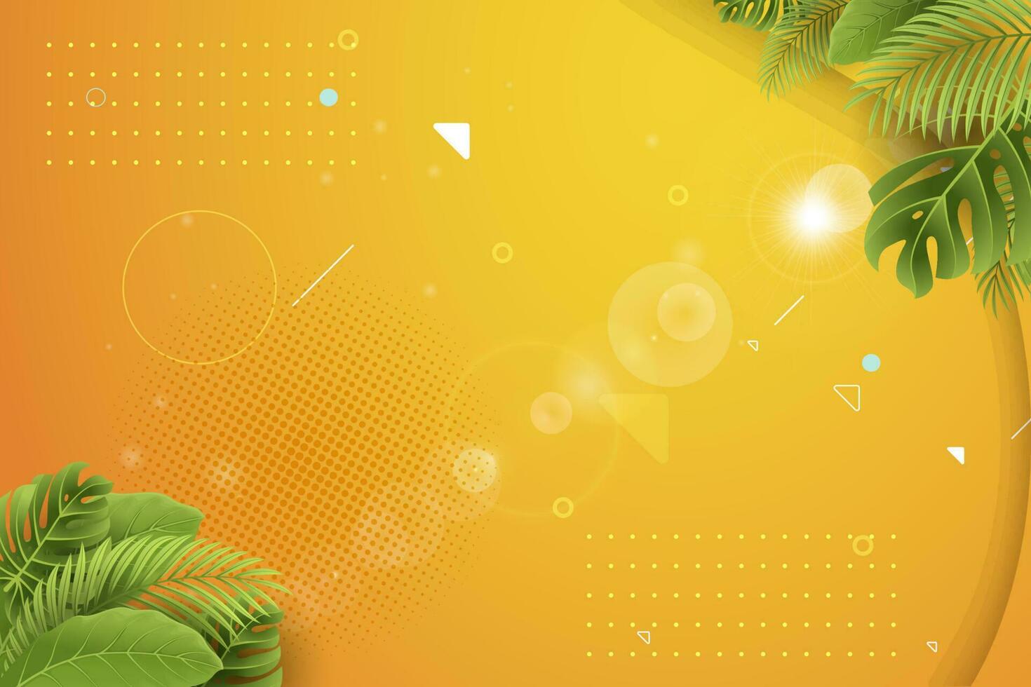 Plant leaves on the blank orange paper frame over the yellow background vector