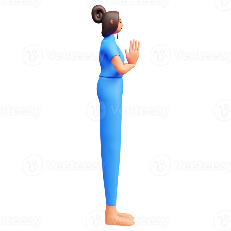 3D Young Lady Doing Namaste. png