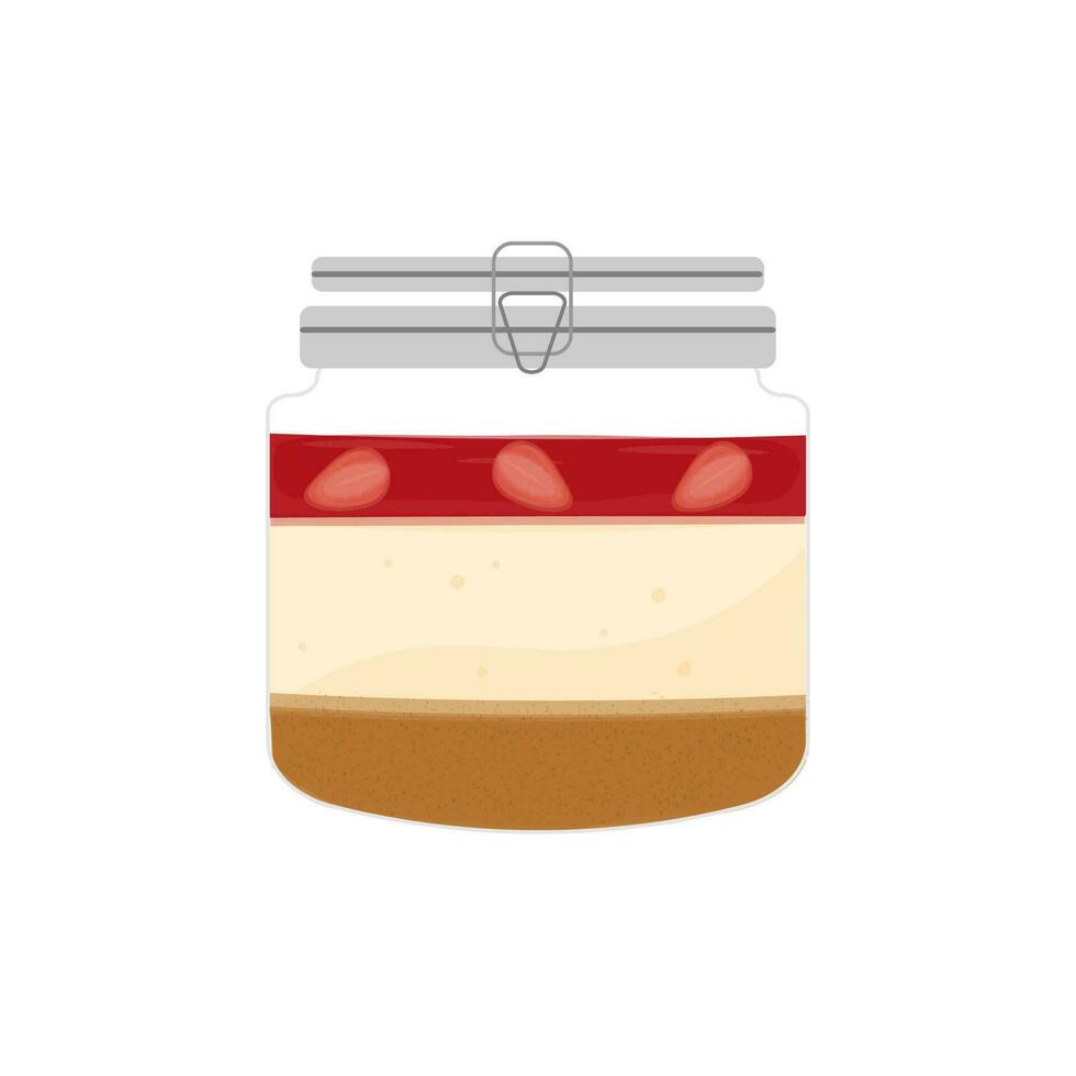 Delicious Strawberry Cheese Cake  in a jar vector illustration logo