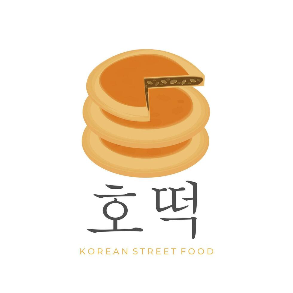 Hotteok Korean pancakes or fried dough with nuts and sugar filling Vector illustration logo