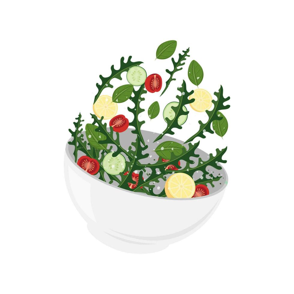 Healthy Food Arugula Salad In A Bowl Illustration Logo vector