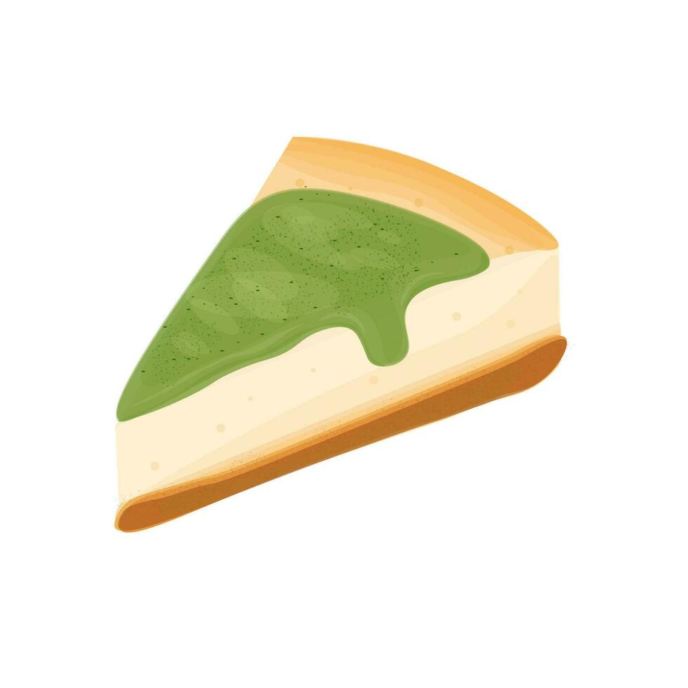 Matcha Flavor Cheese Cake Slice vector illustration logo