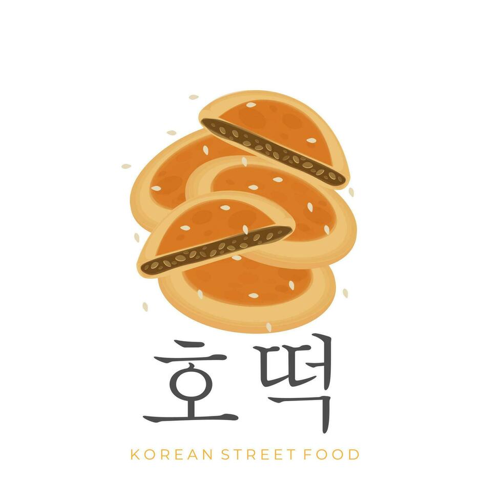 Traditional Hotteok Korean pancakes vector illustration logo with peanut paste filling