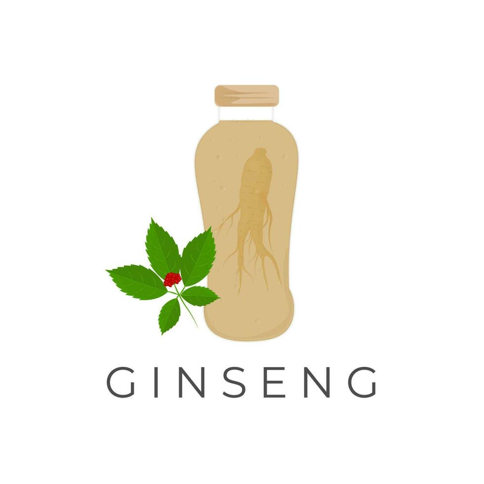 ginseng raíz ilustración logo en un vaso botella vector