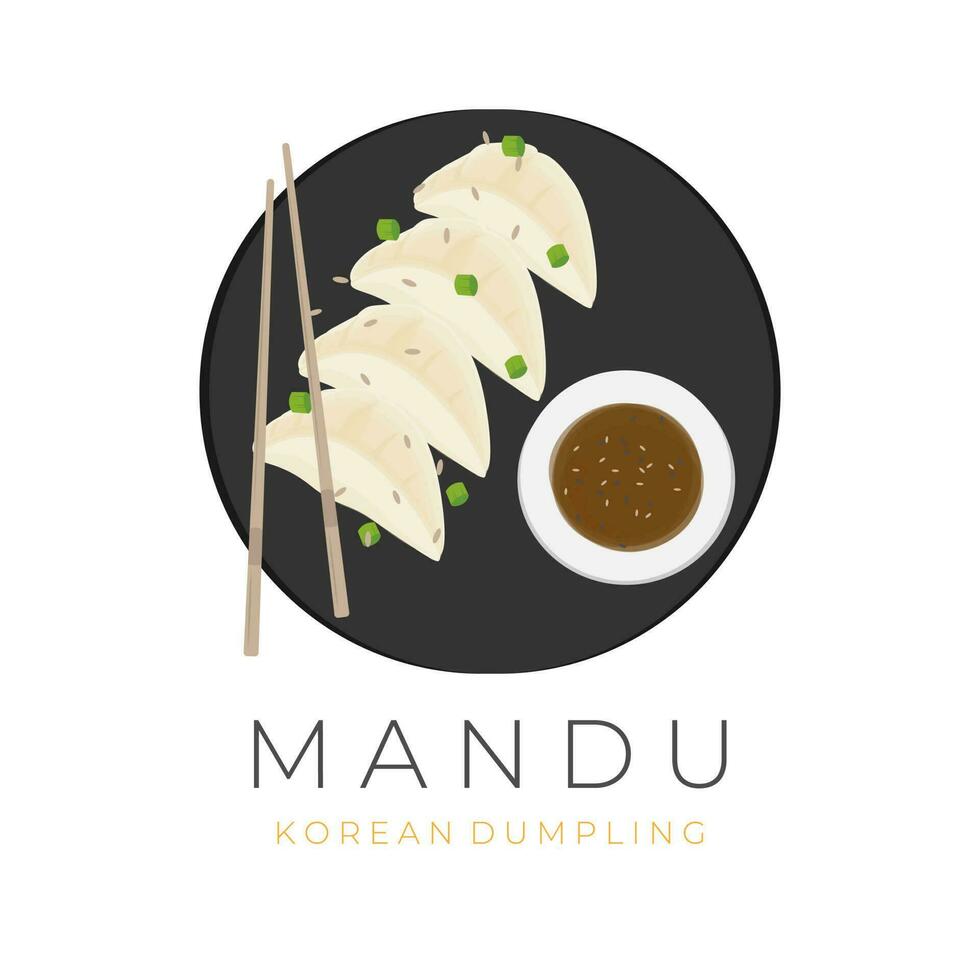 coreano bola de masa hervida Mandu vector ilustración logo con salsa