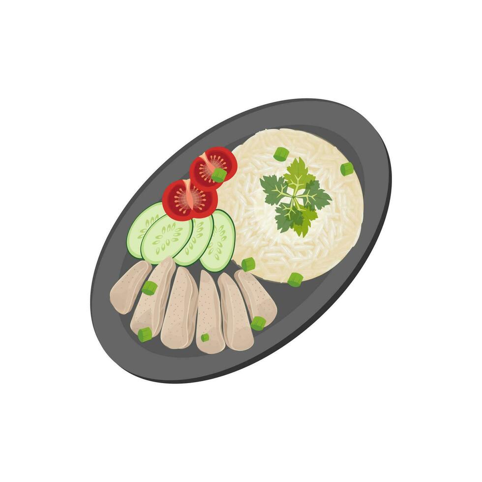 hainés pollo arroz vector ilustración logo servido con Fresco Tomates y pepinos