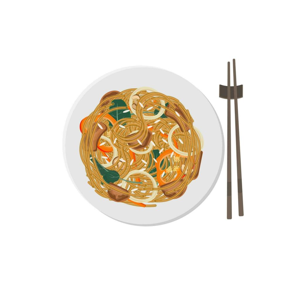 Japchae Korean Noodles Banchan vector illustration logo