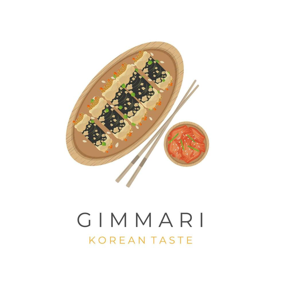 logo ilustración de coreano bocadillo gimmari servido con kimchi vector