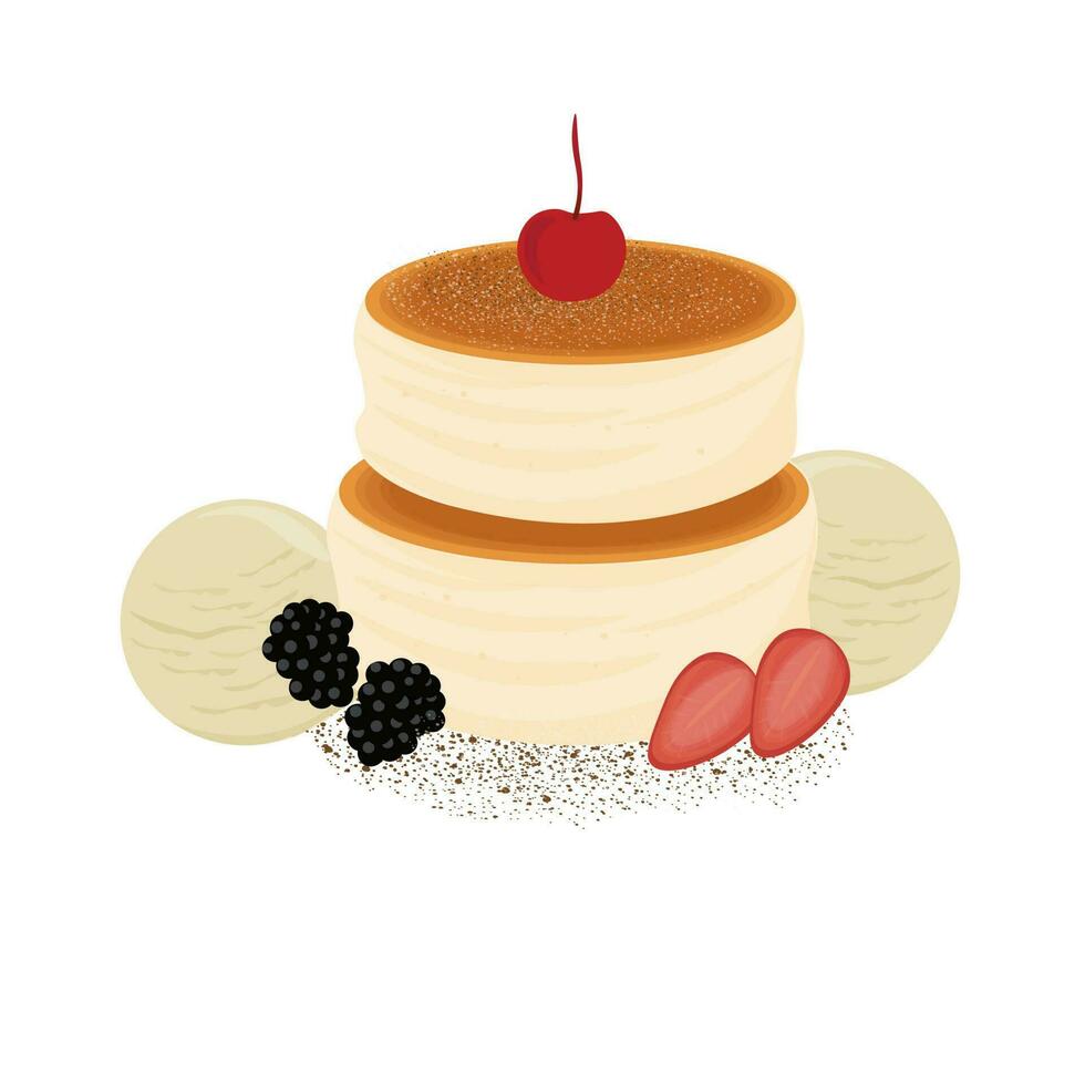 Souffle Pancake Vector Illustration Logo With Ice Cream And Fresh Fruit