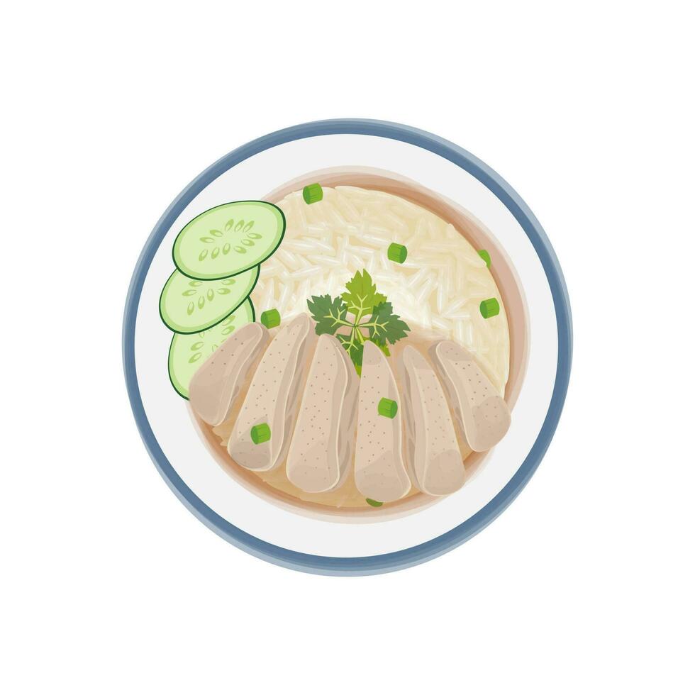 Hainanese Chicken Rice Vector Illustration Logo On A Plate
