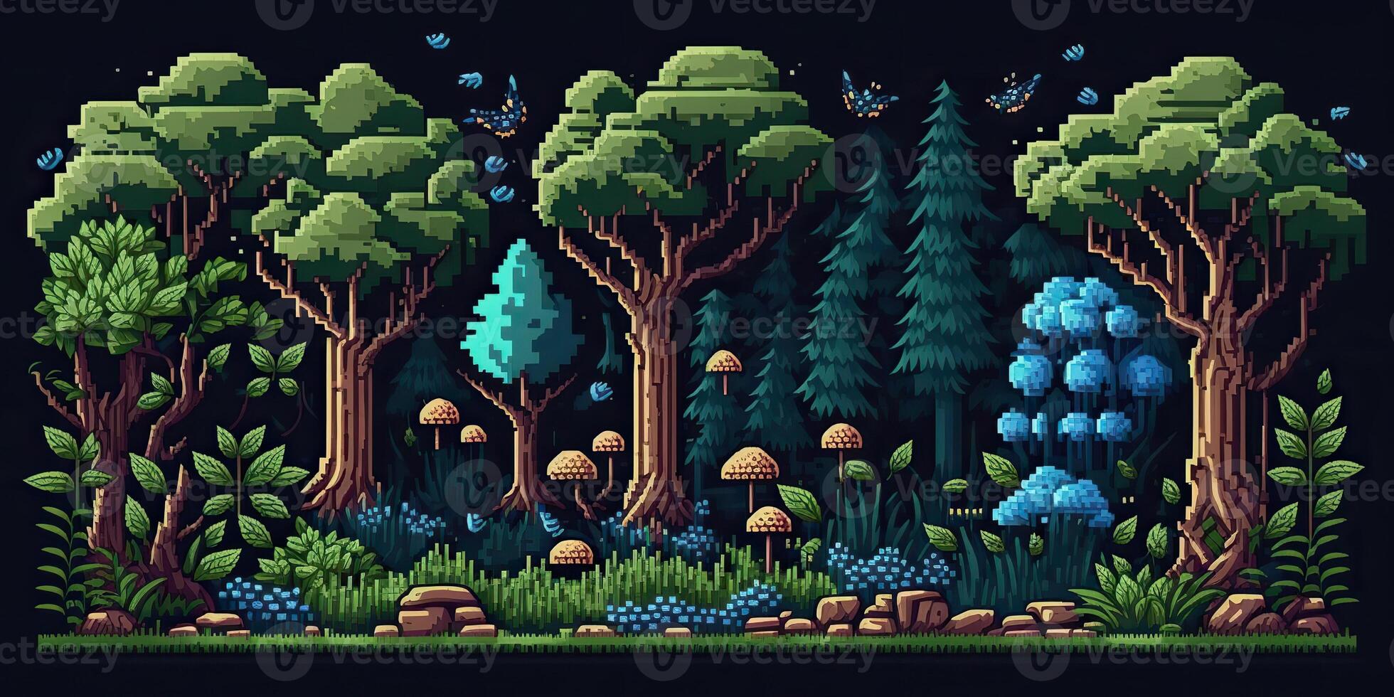 . . 8 bit abstract forest scene. Can be used for retro games or graphic design. Graphic Art photo