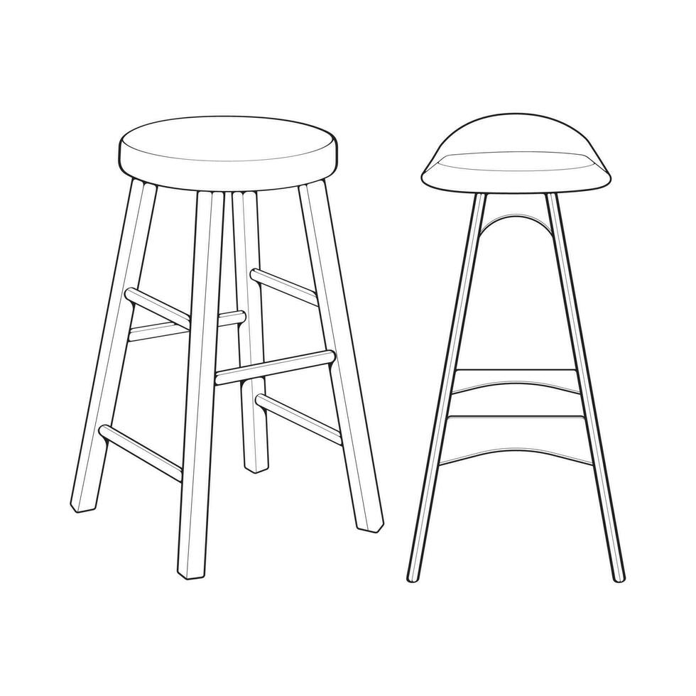 Set off Bar stool perfect line art icon. Line art customizable illustration. Night club, drinking establishment, pub furniture. Vector isolated outline drawing.