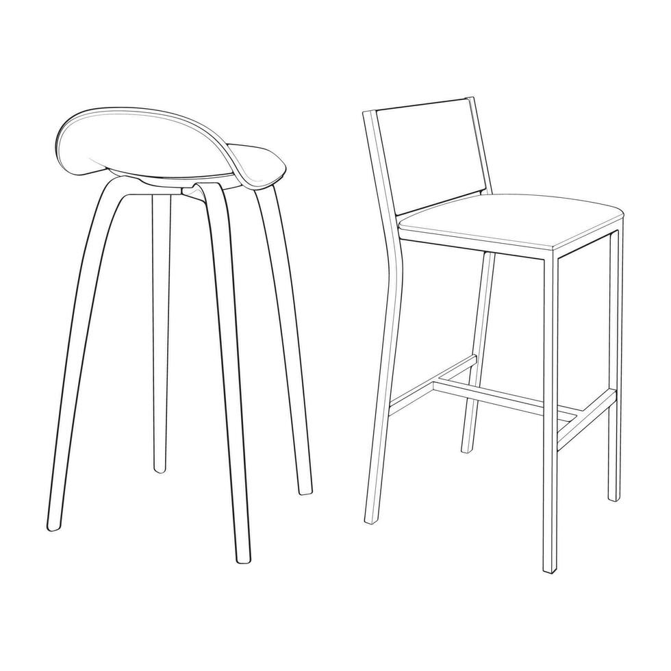 Set off Bar stool perfect line art icon. Line art customizable illustration. Night club, drinking establishment, pub furniture. Vector isolated outline drawing.