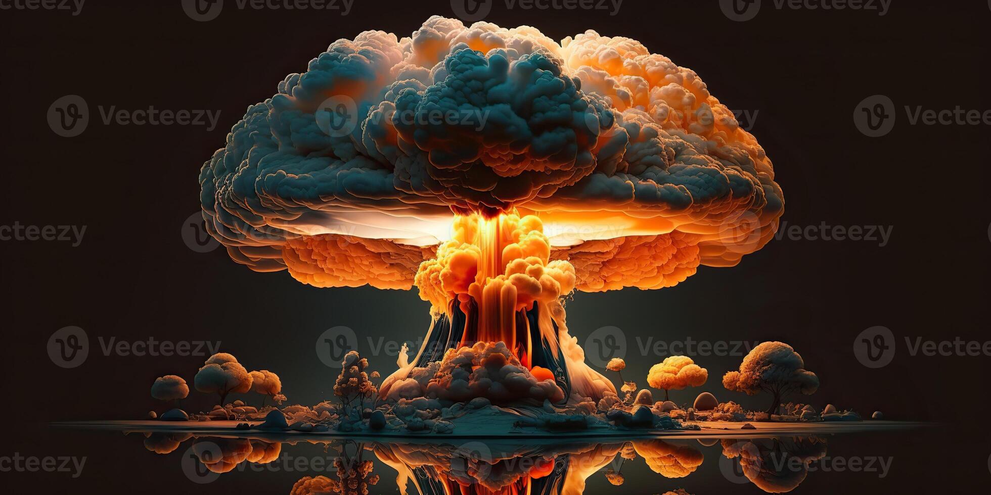 . . Illustration of huge atomic mushroom explosion. Scary catastrophe vibe. Graphic Art photo