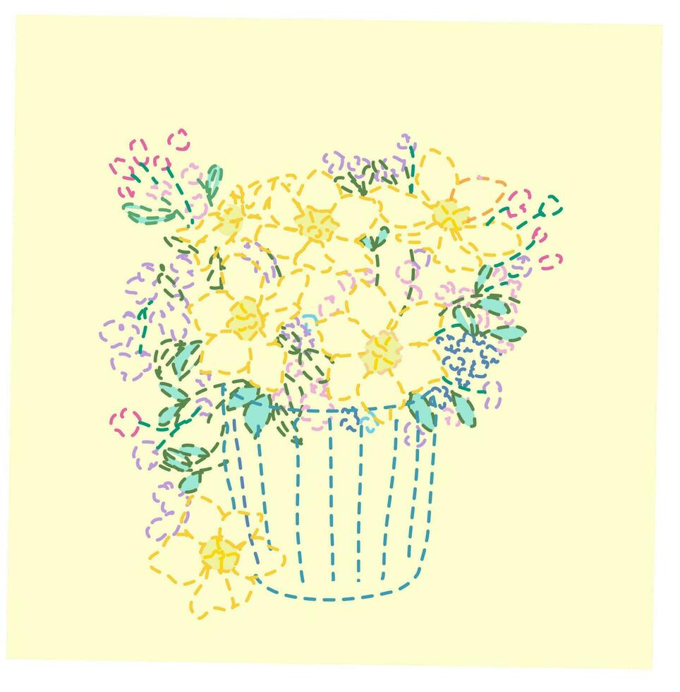 Spring flowers in vase stitching art vector