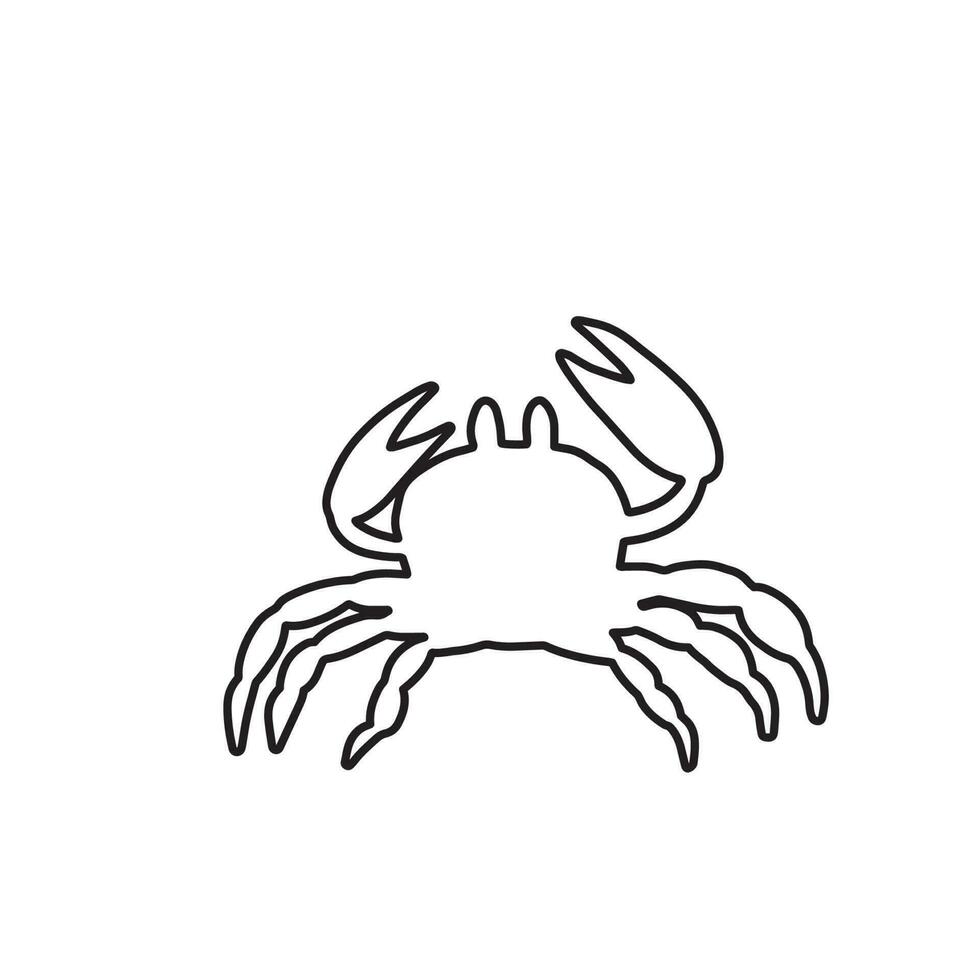 Line silhouette crab on a white background. Vector hand drawn kids illustration. Sea ocean. Underwater world
