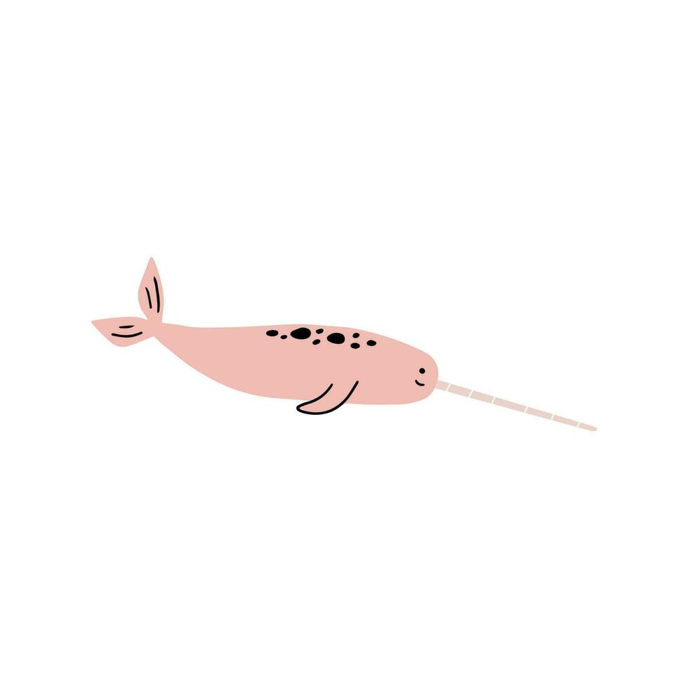 Narwhal Character sea animal on deep background. Wild life illustration. Vector illustration.