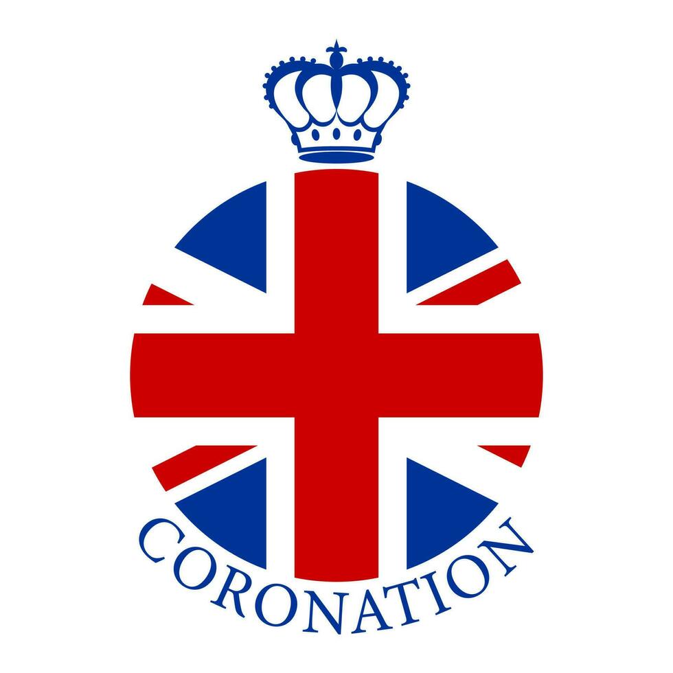 Greeting card in honor of the coronation of the King of England with the British flag and crown. Minimalist design. Vector illustration.