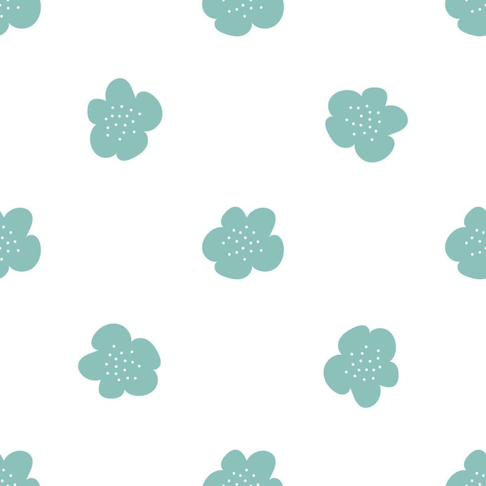 Floral seamless vector pattern with flowers. Spring flora. Simple hand-drawn kids style. Pretty ditsy for fabric, textile, wallpaper. Digital paper in white background