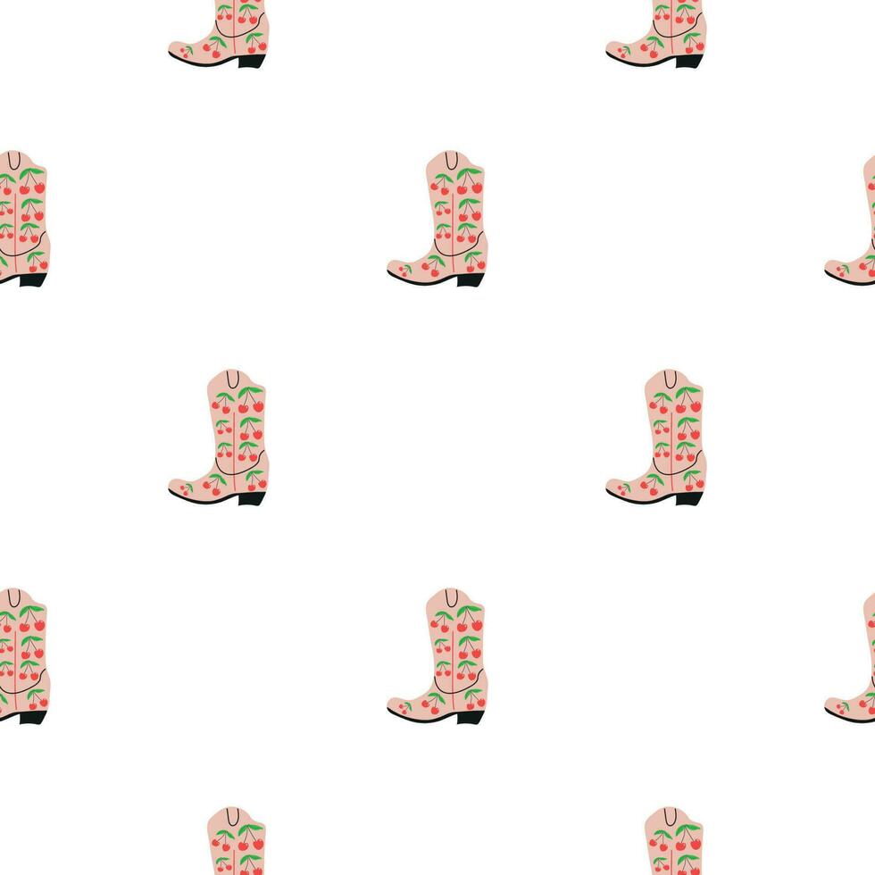 Cowboy boots with ornament seamless pattern. Wild west theme. Hand drawn colored trendy vector illustration on white background