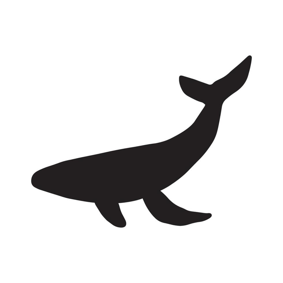 Whale, black silhouette ocean animal. Sealife in Scandinavian style on a white background. Great for poster, card, apparel print. Vector illustration