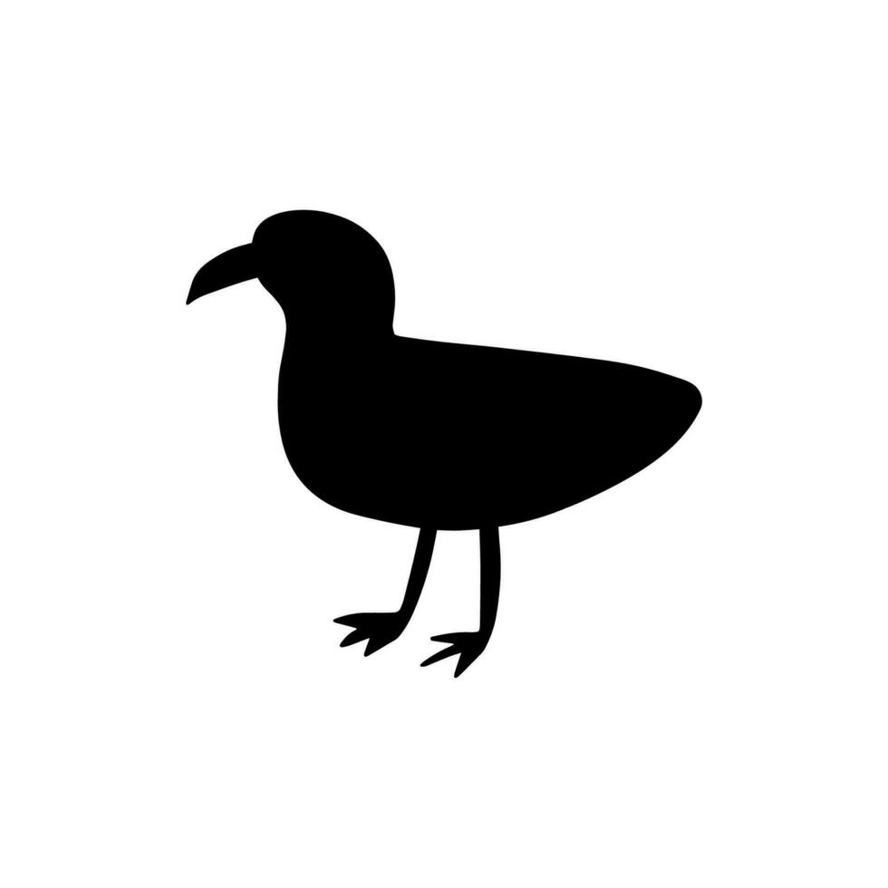 Seagull. Black silhouette. Atlantic seabird. Marine Animal Vector illustration on white background.