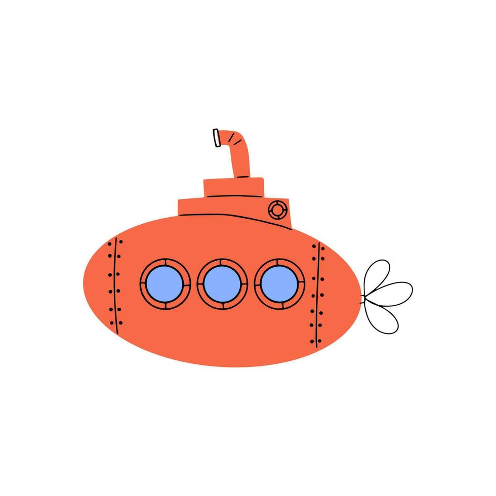 Submarine. Underwater transport. Sea life design. Vector illustration in scandinavian style.