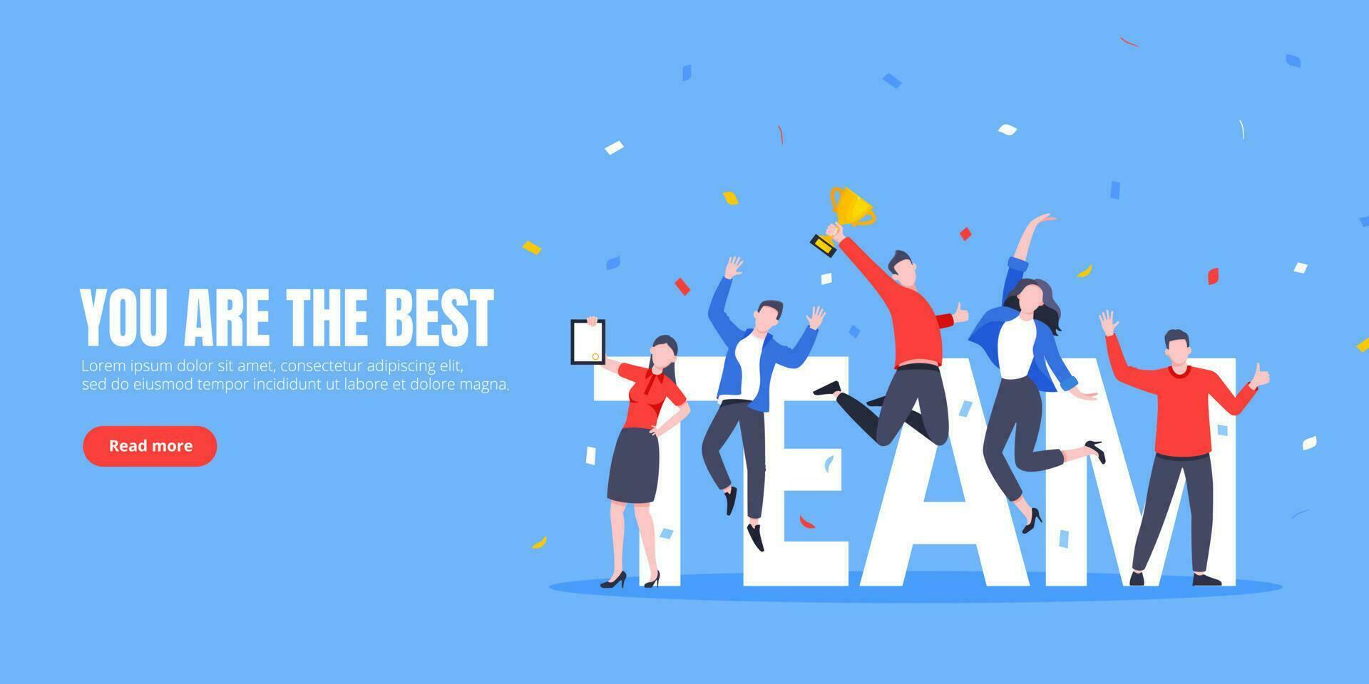 Happy business team employee team winners award ceremony flat style design vector illustration.