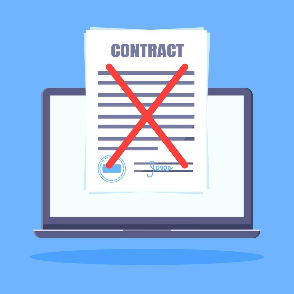 Contract cancellation business concept. Terminated tearing contract paper sheet breach. vector