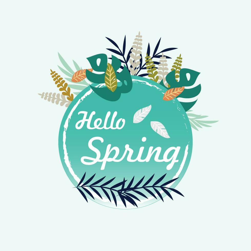 Hello spring frame with colorfull leaves ilustration vector