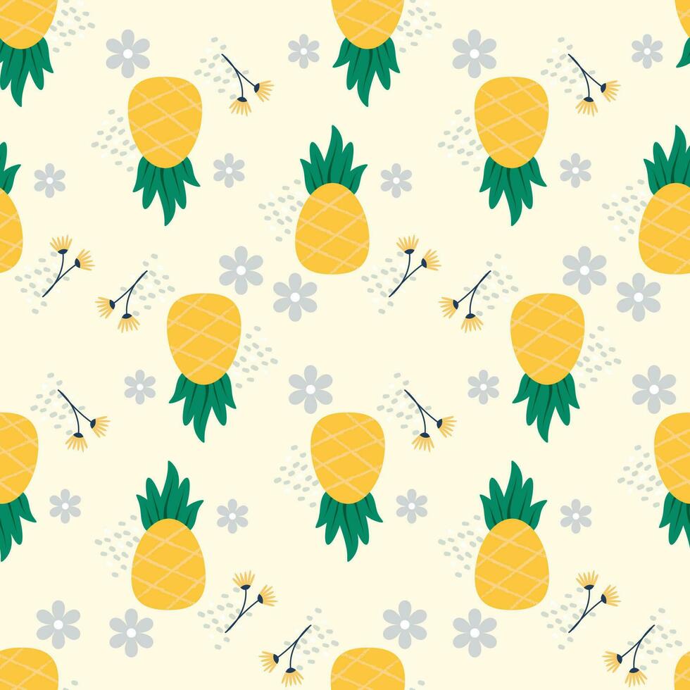 Pineaplle and flower seamless pattern with pastel background vector
