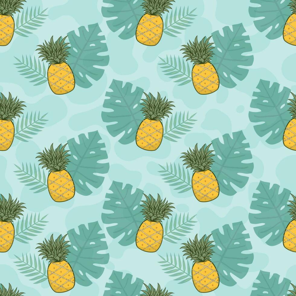 Cute pineaplle and leaves seamless pattern with pastel background vector
