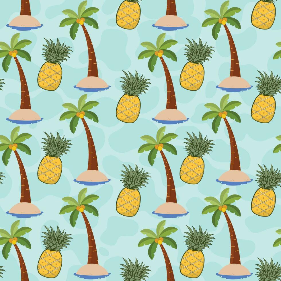 Cute pineaplle and coconut tree seamless pattern with pastel background vector