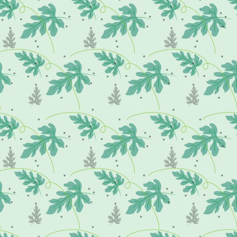 Seamless leaves pattern with pastel background color vector